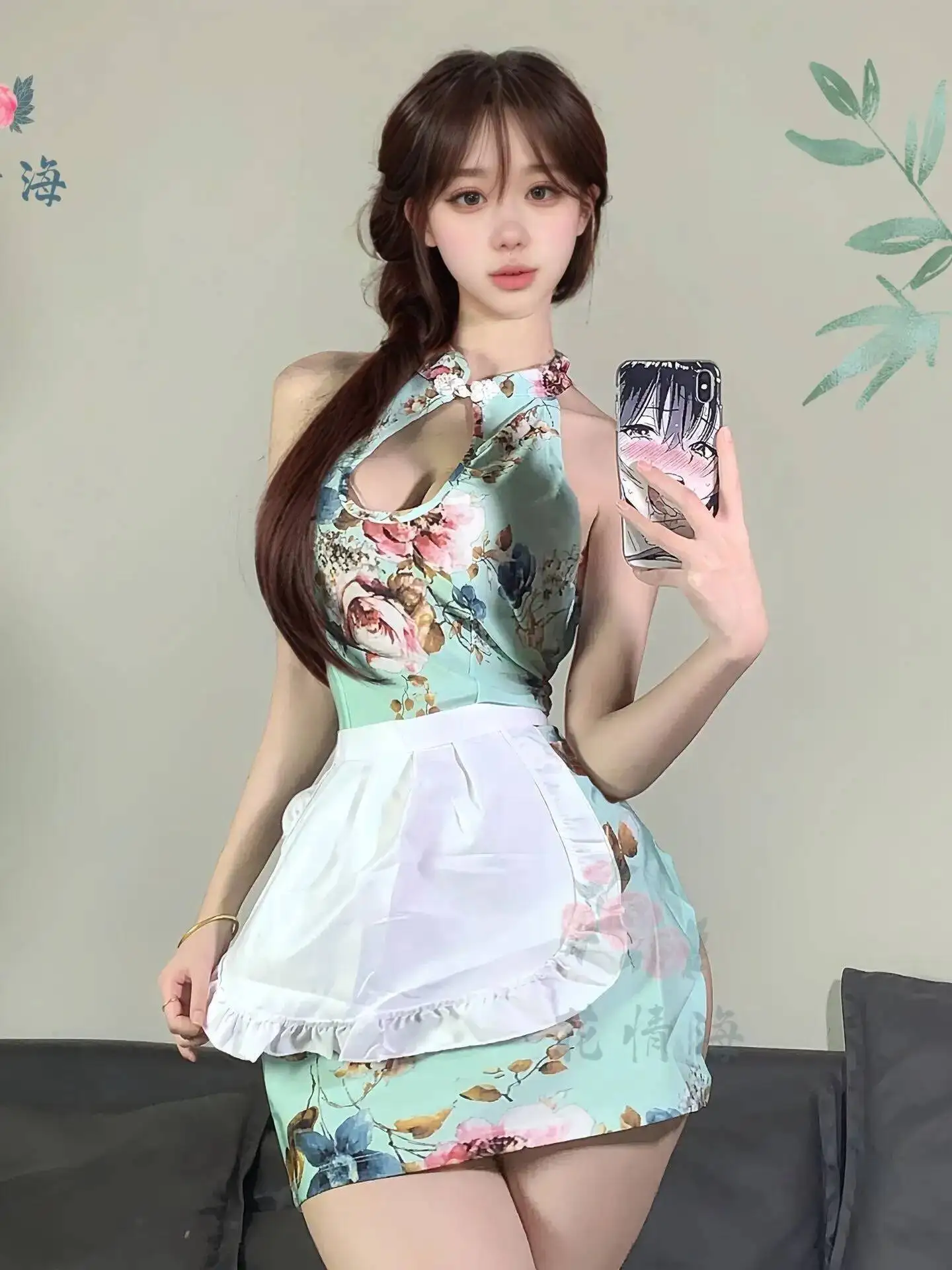 Floral Sexy puro deseo bordado estilo antiguo Cheongsam uniforme ropa de dormir vestido elegante tanque Mini vestido 2025 partes superiores nuevas AG56