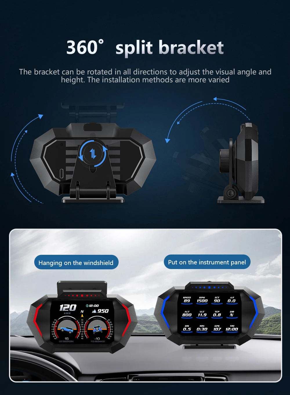 OBDII Smart Digital Tachometer Meter HUD P24 Auto Head Up Display OBD + GPS System Neigungsmesser Kraftstoff Verbrauch Übergeschwindigkeit alarm – Detail 18