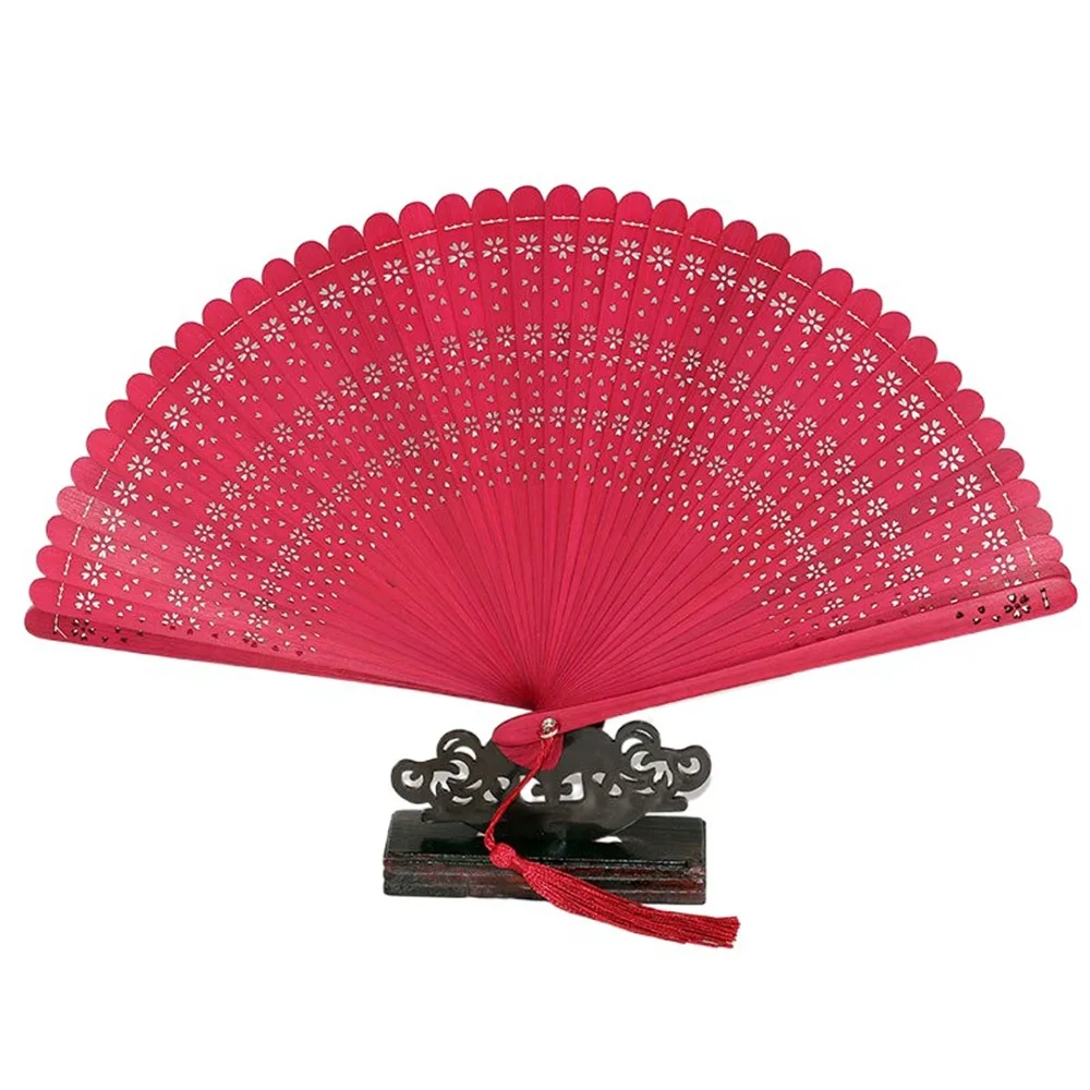 Vintage Chinese Style Bamboo Folding Fan Handmade Multi Color Hollow Hand Fan Carving with Tassel Dancing Fan for Home