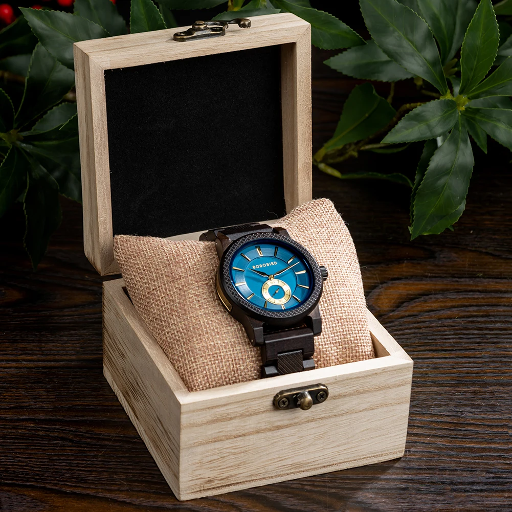 BOBOBIRD-Reloj de madera de cuarzo para hombre, cronógrafo de pulsera con grabado de logotipo personalizado, estilo informal, a la moda, caja de