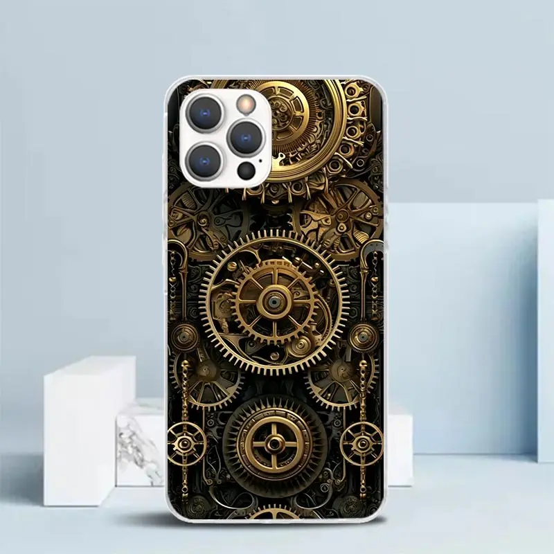 Steampunk Gear Mechanical Phone Case For IPhone 16 15 14 13 12 11 Pro Max Mini XR XS X 7 Plus 8 + SE 2020 Soft TPU Back Cover