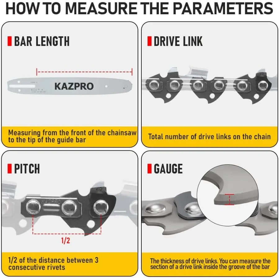 Catena per motosega da 16 pollici con 56 maglie di trasmissione 3 8 Passo basso.050 Calibro Design con ritorno basso Sistema di lubrificazione integrato per l'effica
