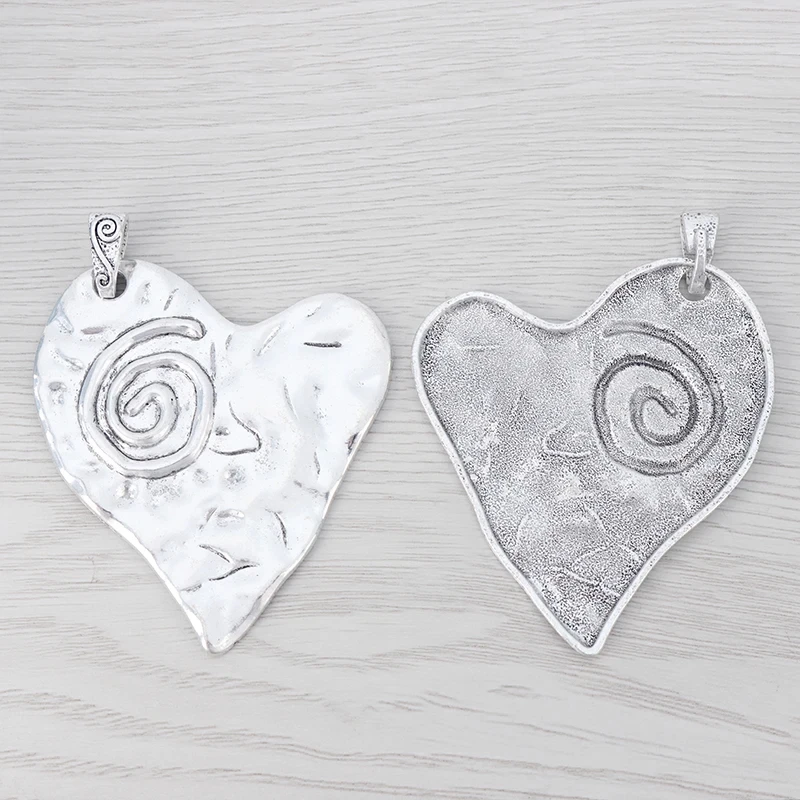 2 x Tibetan Silver Mixed Bohemia Large Hammered Love Heart Filigree Charms Pendants For Necklace Jewelry Making Findings