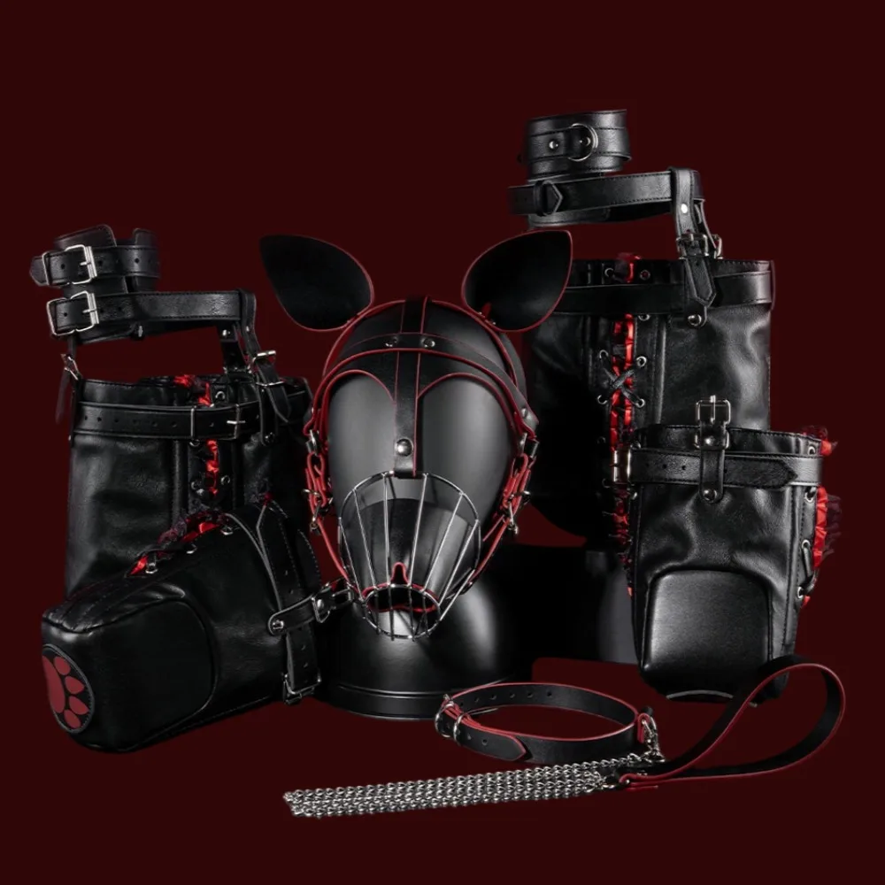 K9 Dog Slave Hood Set BDSM Exclusive Pet Crawling Training Role-playing Arm and Leg Restraint Crawling Kneeling Punishment 18+