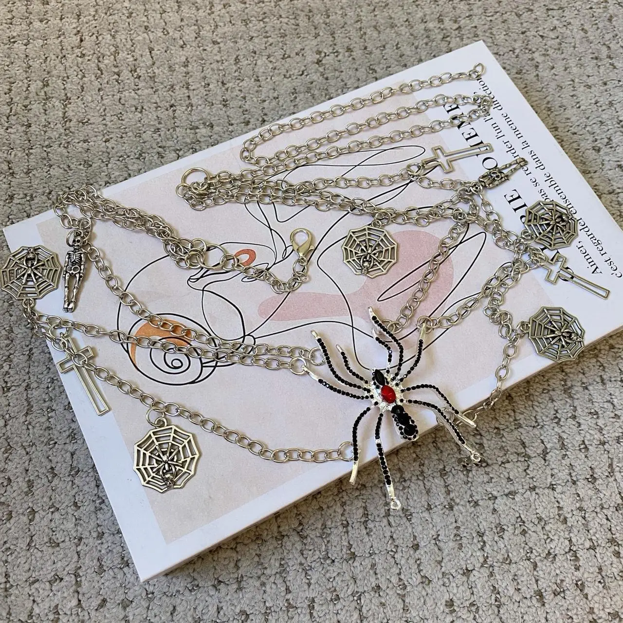 سلسلة خصر عصرية معدنية من حجر الراين على شكل عنكبوت من HERSHINE للنساء، Y2K إكسسوار هيب هوب على الطراز القوطي الشرير والصخرة #2