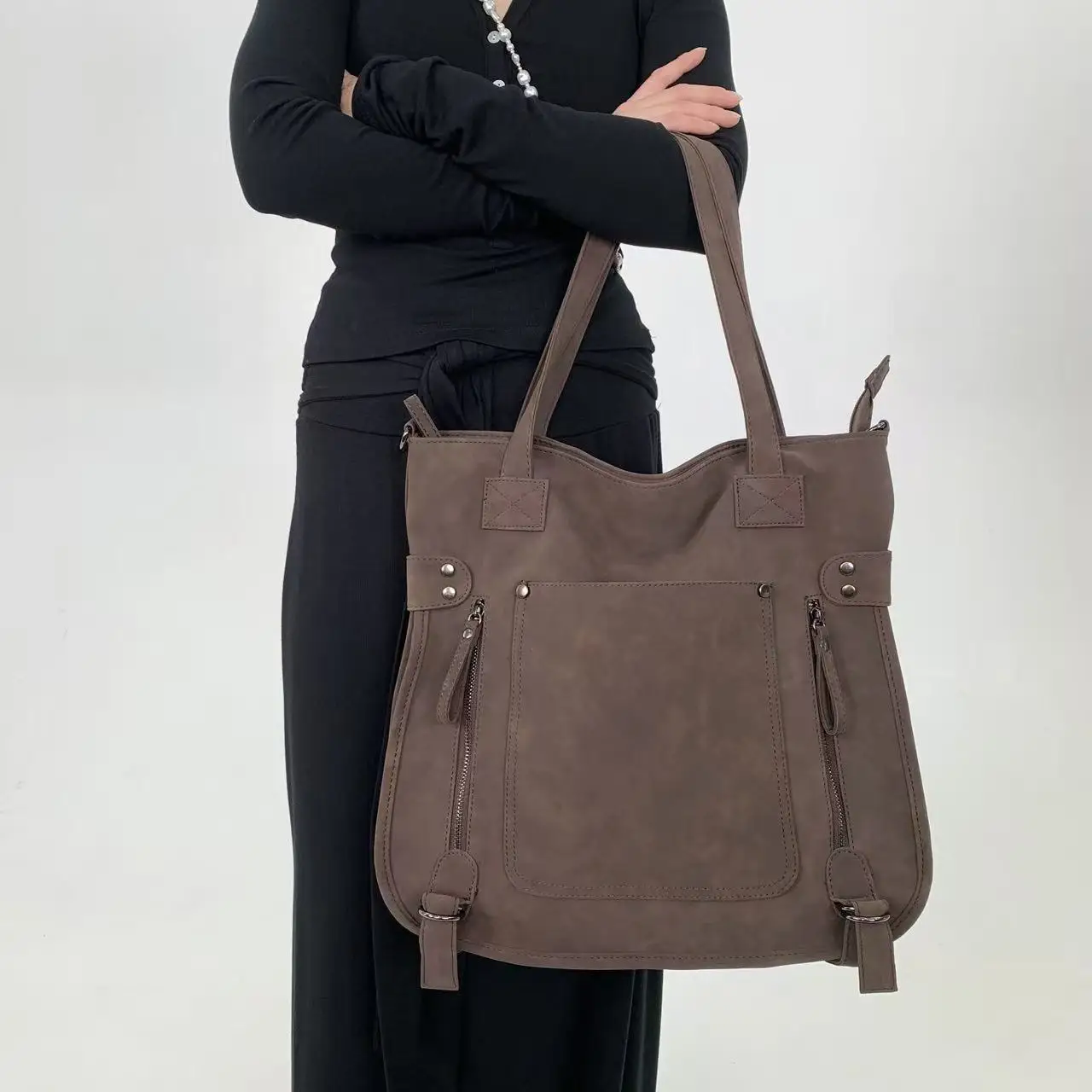 

Y2K Maillard Персонализированная сумка через плечо большой емкости с передним карманом в стиле ретро Millennium Spicy Girl Сумка через плечо