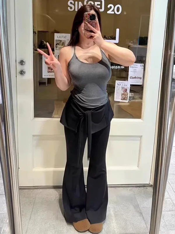 

Женские брюки для йоги больших размеров, весенние, слегка расклешенные, скрывающие недостатки фигуры, супер-стройнящие, повседневные брюки