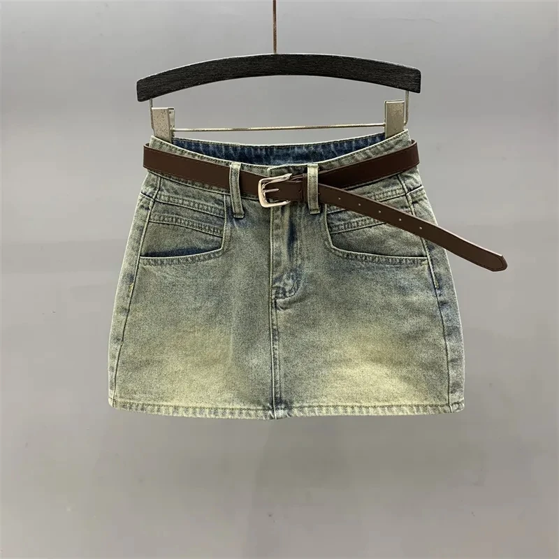 

Vintage High Waist Denim Skirt Women's Anti-Exposure Summer New Fashion All-Match A- Line Sheath Skirt Elegant One-Step Skirts