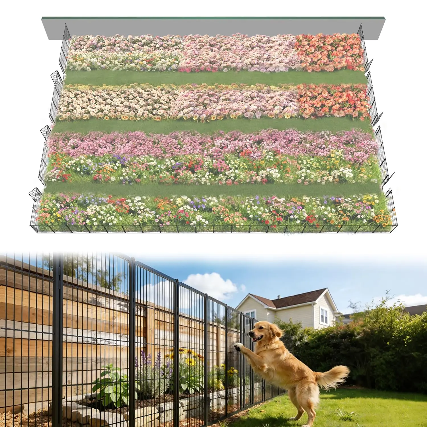 

Garden Fence Outdoor for the Yard – 40in(H) x 109.4ft(L) Heavy Duty Metal Animal Barrier for Dog, No Dig Decorative, Customized