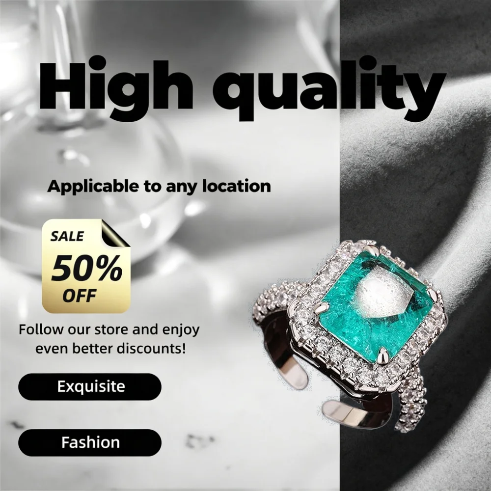 

European Style Trendy - Paraiba Imitation Emerald Tourmaline Ring - 2026 New Product, Full Diamond Princess Open Ring 925 Silver