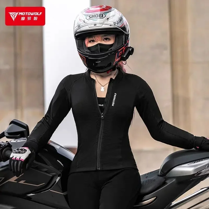 Motowolf mulheres jaqueta de motocicleta verão motociclista armadura corpo ce certificado rua equitação jaqueta elástica motociclista roupas femininas