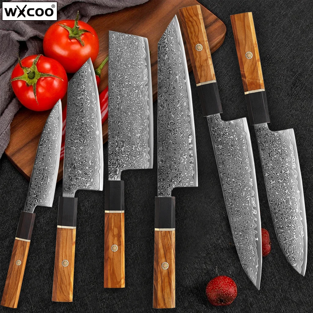 

67-layer Damascus Steel Knives Set Japanese Santoku Knife Professional Kitchen Chef Knife Meat Cleaver Utility Slicing Knife