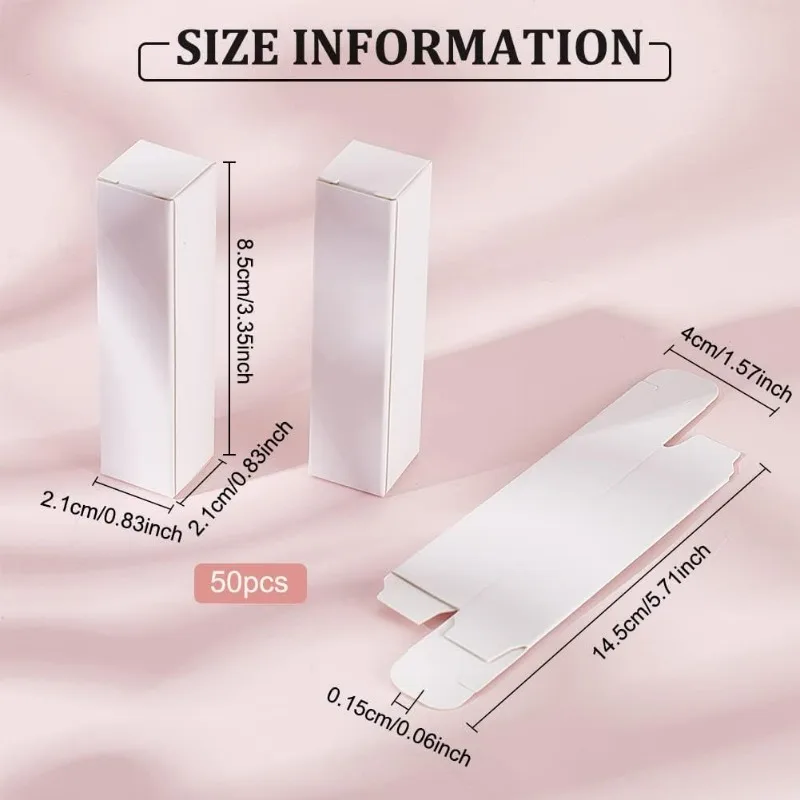 50 Pack White Lipstick Case 0.8x0.8x3.4 Inch Paper Essential Oil Packaging Box, Lip Gloss Packaging Box for Lipstick Bottle