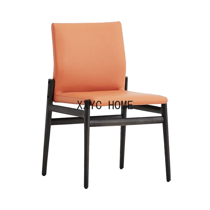 Кожаный обеденный стул из цельного дерева, современное минималистское кресло, мягкая сумка из белого воска, кофейный стул, стул для столовой