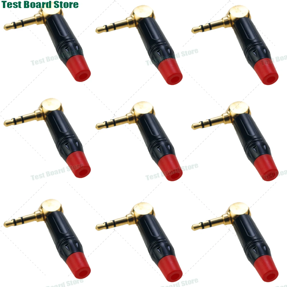 

1Pce gold-plated black and red rubber shell L-shaped 3.5mm three section dual channel stereo soldered headphone audio plug