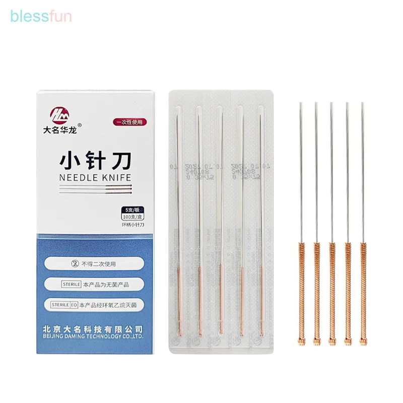 100 Copper Handle Micro Knife Acupuncture Needle Acupotomy Therapy Minimally invasive Disposable Needles