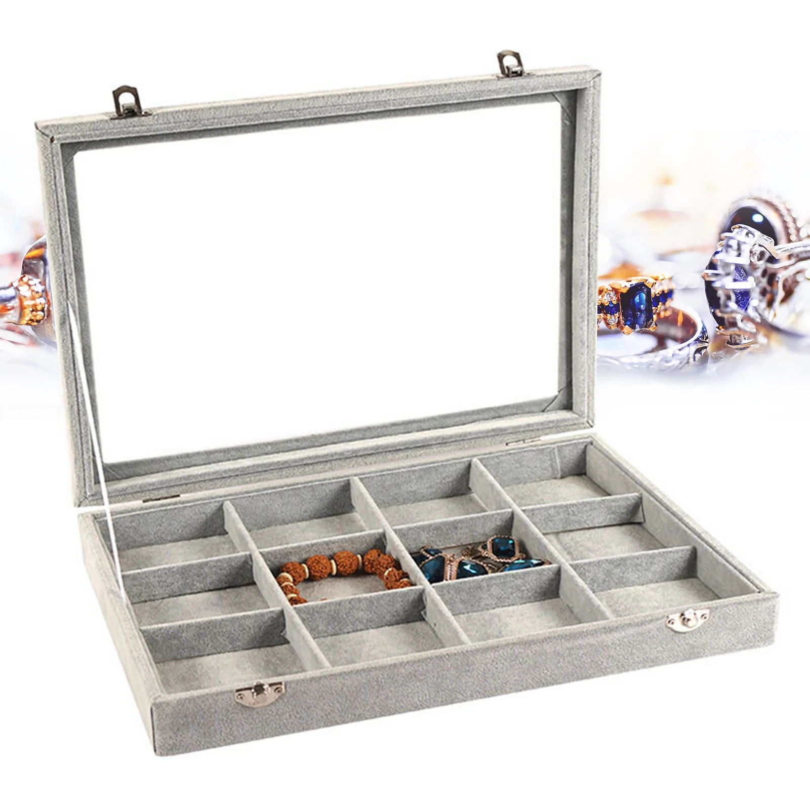 

Velvet 12 Grids Jewelry Organizer/Ring Storage Display Box /Jewelry Display Tray/Earrings Storage Case