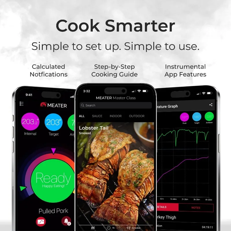 4 Probes, Long Range | Perfect for BBQ, Oven Block: WiFi Smart Wireless Meat Thermometer