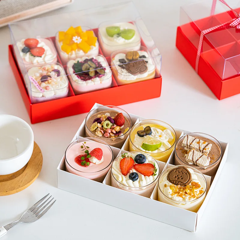 Transparent Handheld Dessert Packaging Box 2-Inch Mousse Cake Small Western Pastries Packaging Box Wood Shavings Cup