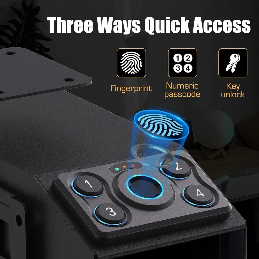 Biometric Slider Gun Safe for Handgun,Hidden Fingerprint Gun Safe Box for Home Nightstand Desk Bedside,Wall Mounted Lock Quickly
