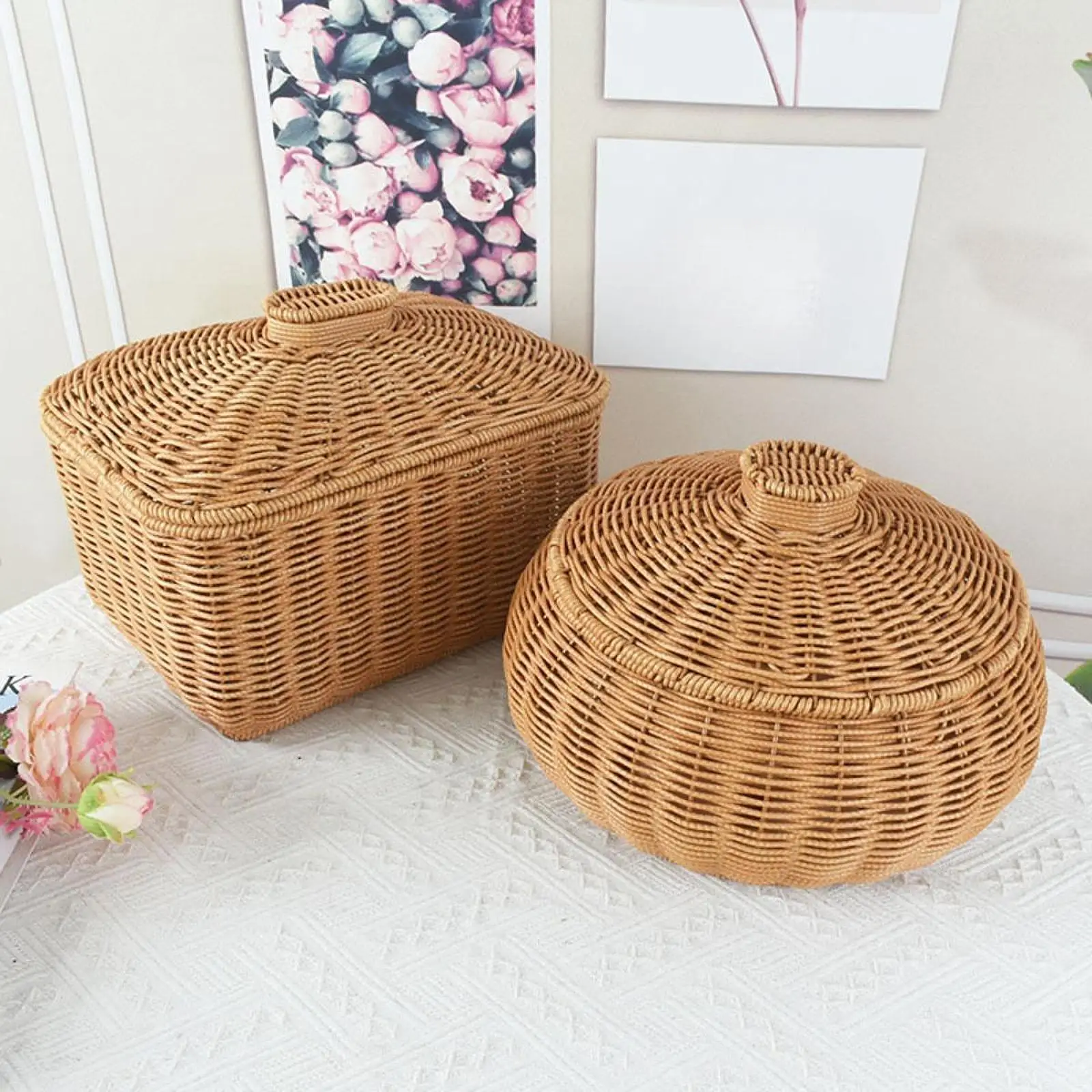 

Rattan Storage Basket Handmade Hand Woven Tray for Desktop Entryway Bathroom