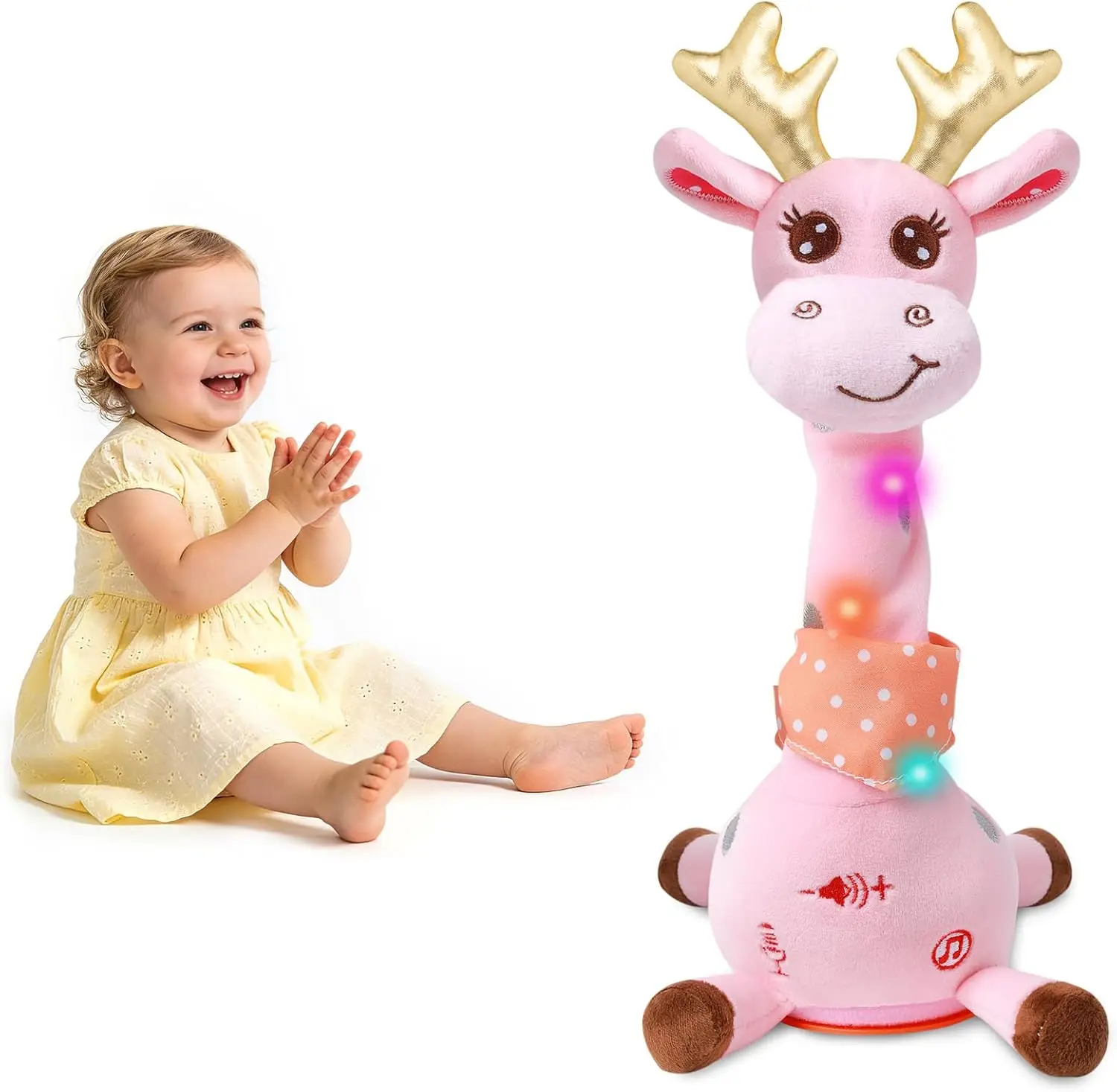 

Dancing Talking Giraffe Plush Toy, Repeats What You Say, Glowing Musical, for Toddlers 1-3, Pink