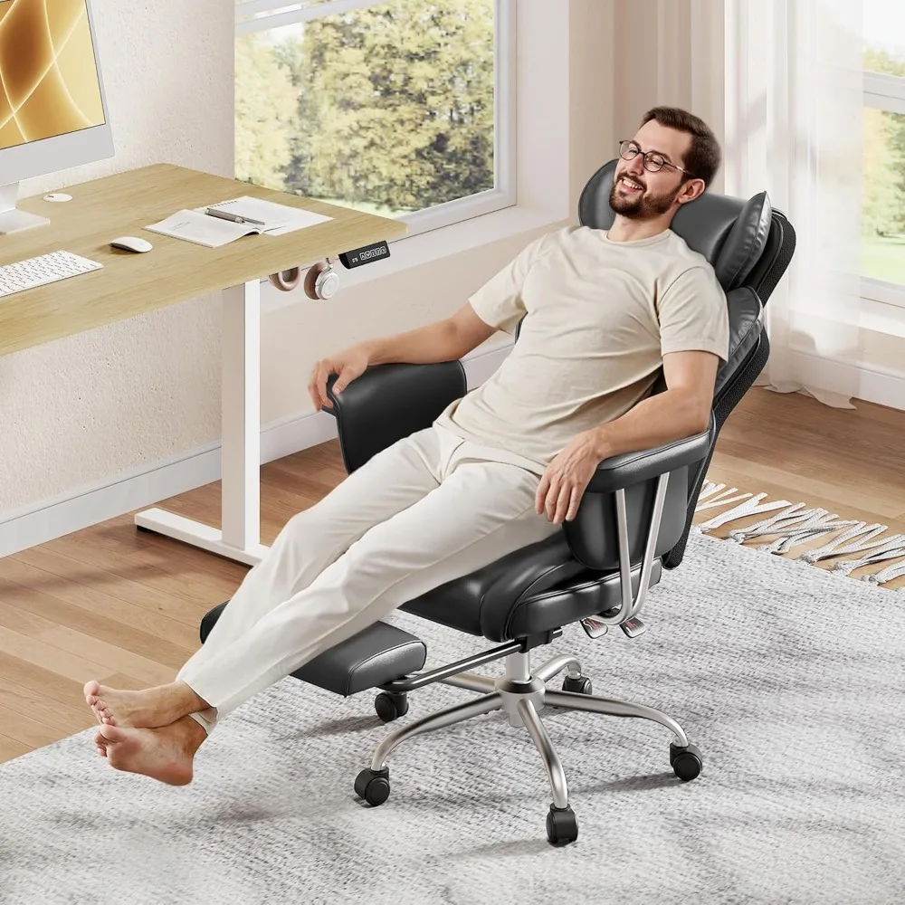 

Executive Ergonomic Leather Home Office Chair with Footrest, Comfy Reclining Big and Tall Desk Chair with Lumbar Support