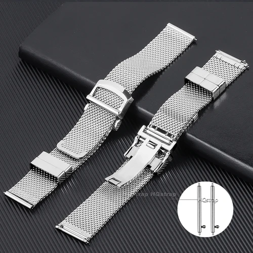 Imagen 2 del producto Pulsera milanesa de malla de 20 a 22mm para Omega Seamaster 007, correa de reloj de acero inoxidable de alta gama para IWC Pilot, hebilla plegable de ajuste rápido