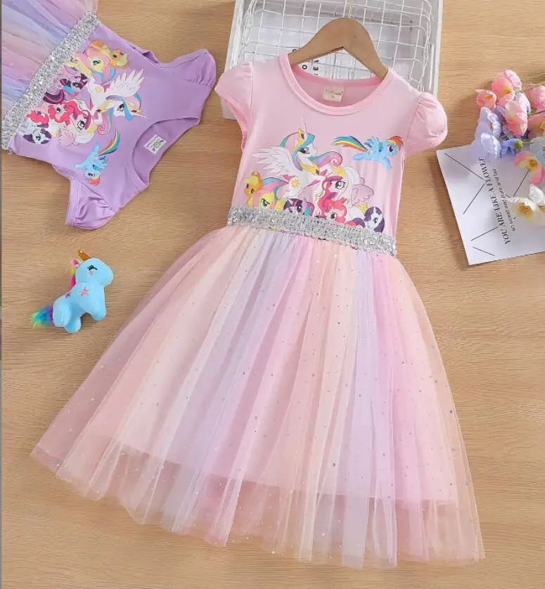 Unicorn Pony Dresses For Girls Clothes Birthday Party Evening Dress Children Flower Vestidos Girls Summer Holiday Dress