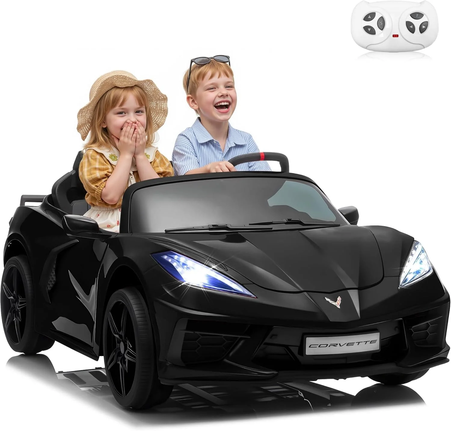 24V Ride on Licensed Chevrolet Corvette C8 Ride on Car Toys W/800W Motor, 2 Seater, Remote Control, 4 Wheels Shock Absorption, Soft Start, Led Light, 24Volt Electric Power Ride on for Big Kids