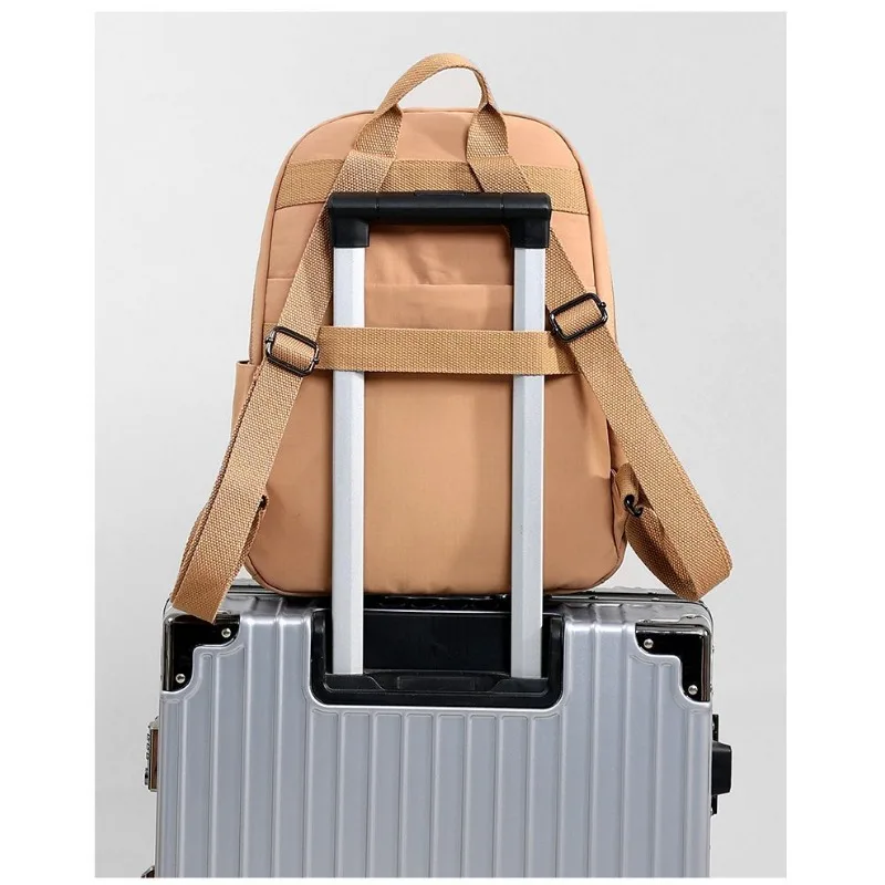2026 Stylish Solid Color Lightweight Backpack Jane Student Schoolbag Foreign Trade Multi-pocket Backpack Medium Mommy Outing Bag