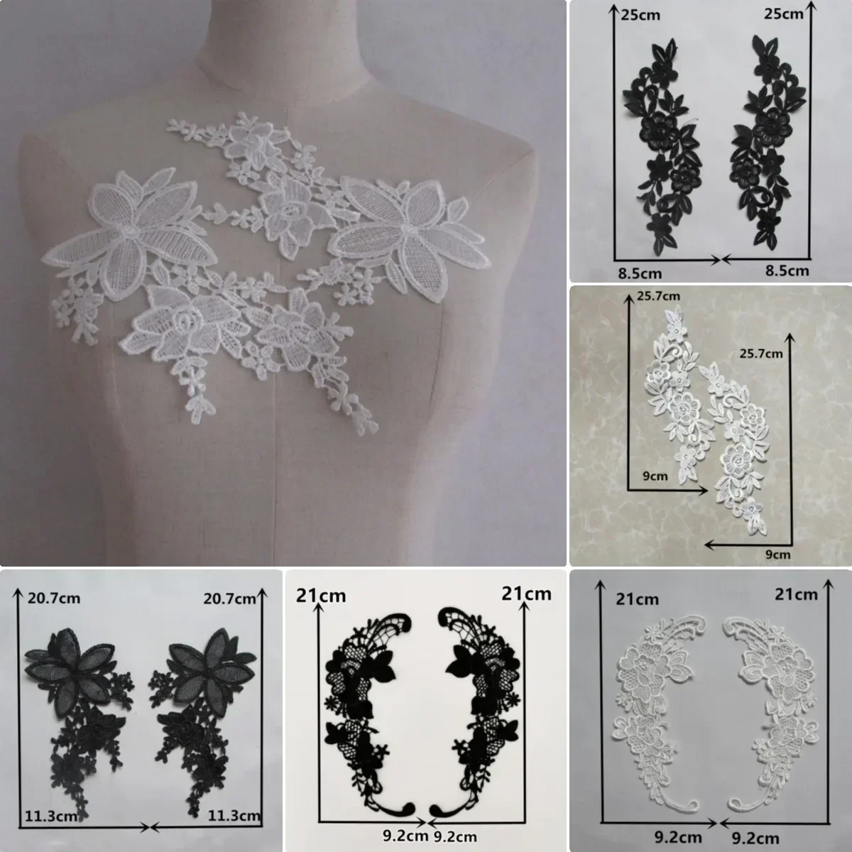 Wholesale sales of 1-10 pieces of clothing accessories black white water-soluble polyester embroidery hollowed out lace sewing