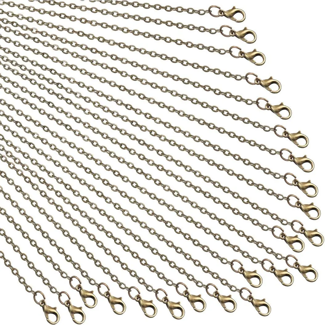 12 Pcs 24 Inch Necklace Chain Link Cable Chain Necklace with Lobster Clasps for DIY Jewelry Making Ancient bronze