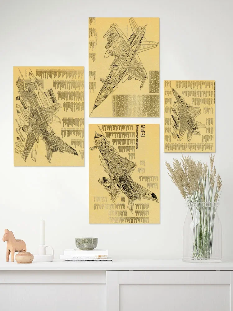 Aircraft Structure Diagram Encyclopedia Poster Vintage Kraft Paper Prints and Posters Wall Stickers Home Room Decor Art Painting