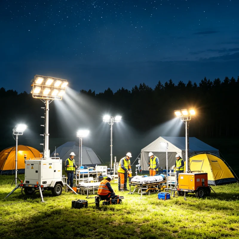Customized Trailer Light Tower Easy To Move Steel Frame 360 Rotation LED Lamp For Road Construction