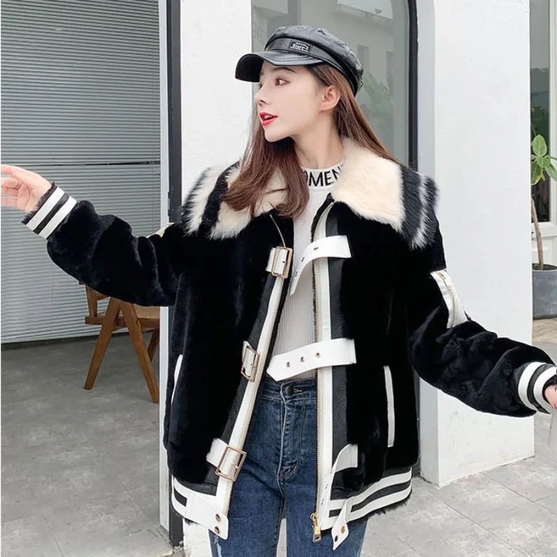 Winter Cashmere Lambswool Fur Jacket Women Outwear New Autumn Lamb Fleece Coats Fashion Loose StitchingWarm Parker Coat Top