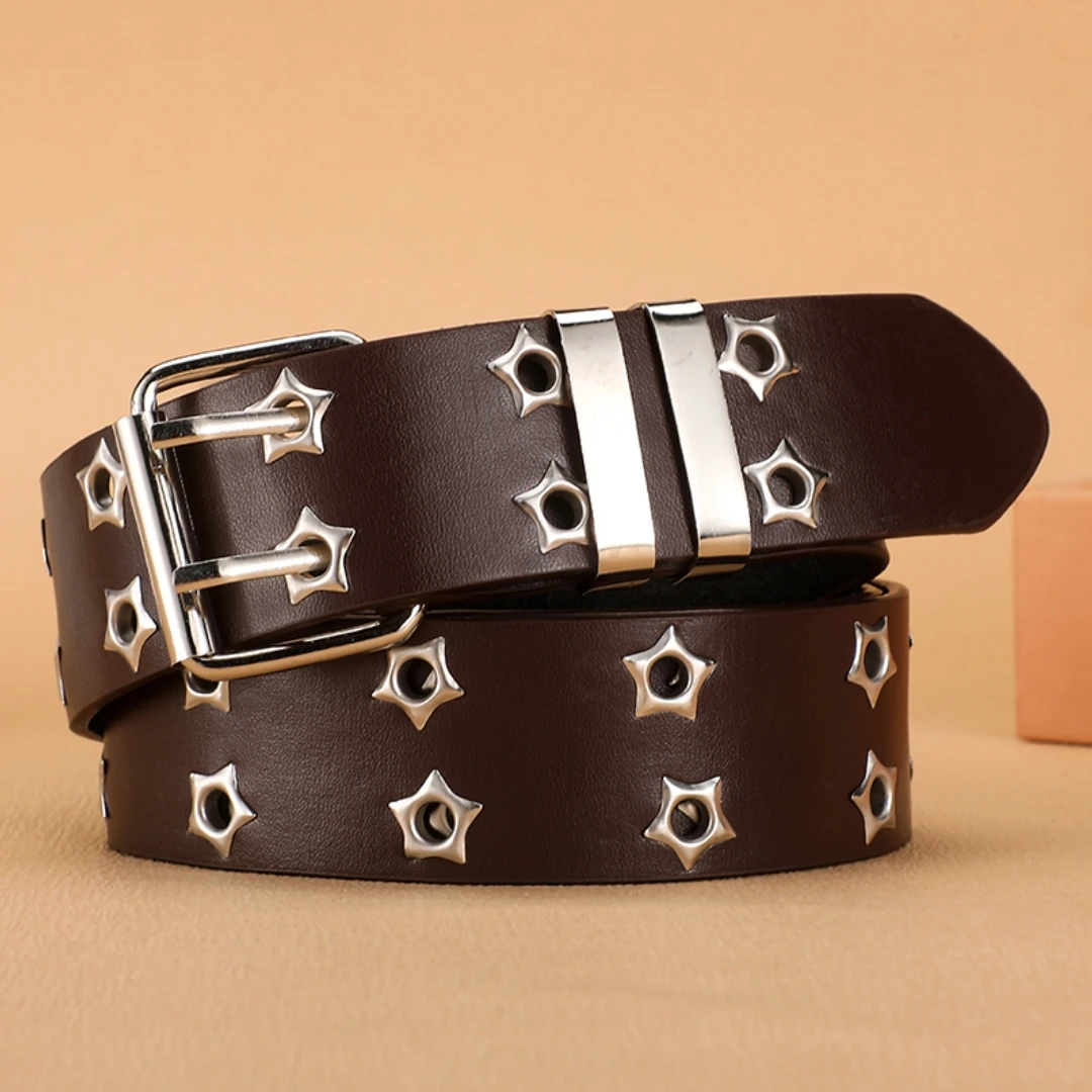 1Pc Y2K Women's Belt Large size Double Hole Men Belts Punk Hip Hop Rock Style Subculture Belts Punch Free Belt for Men and Women