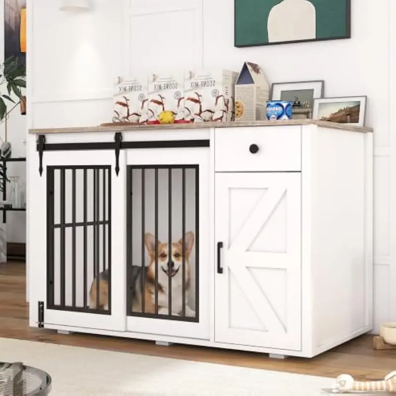 44 Inch Multi Functional Pet Enclosure With Removable Partition Adjustable Interior Layout Spacious Top Surface Drawer And Cabin