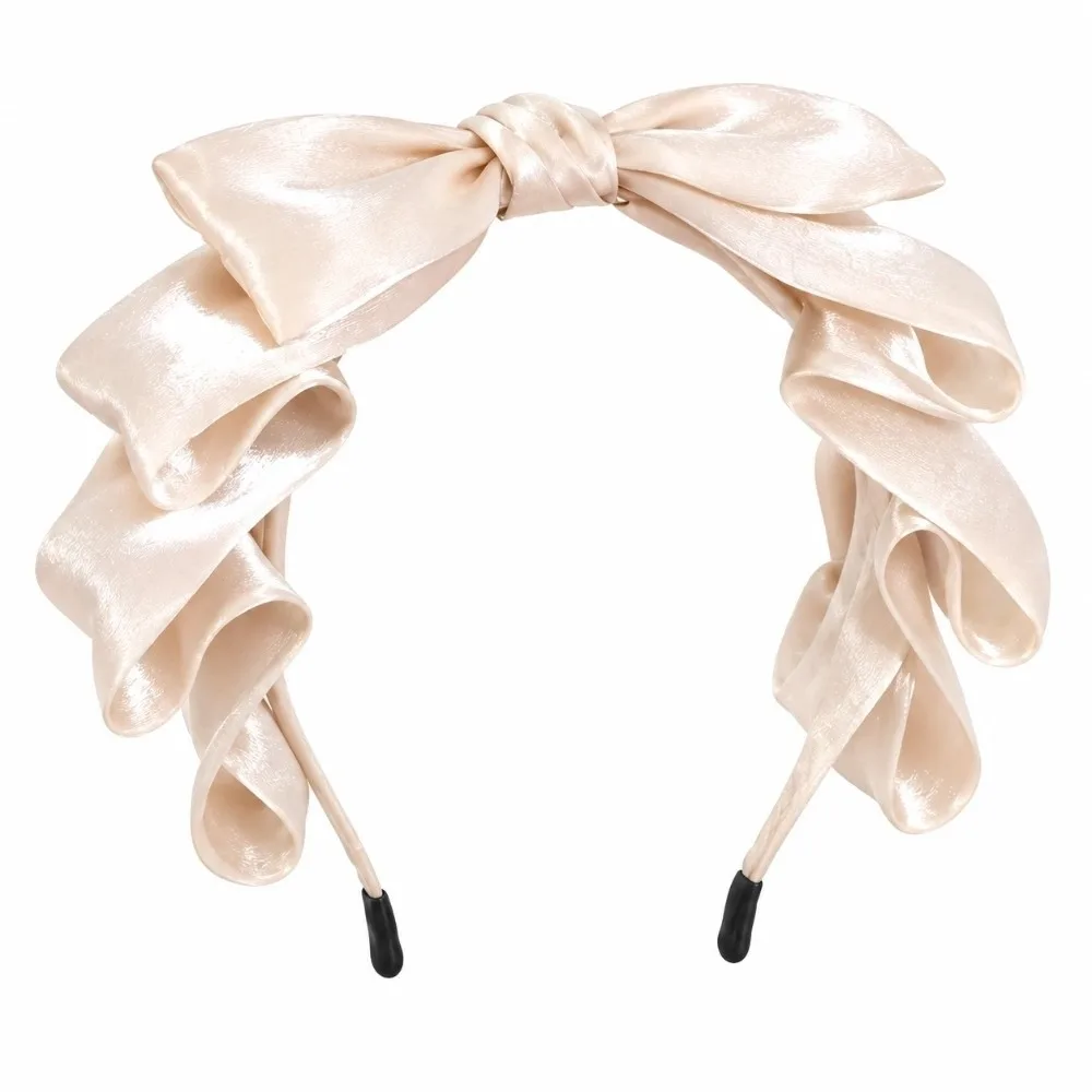 Sweet Big Bow Lolita Headband Organza Pearlescent Ribbon Headpiece Shimmer Ruffled Bow Hair Hoop Princess Costume