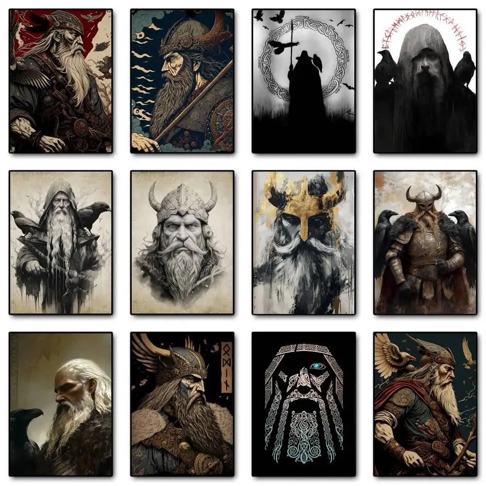 Póster de Odin, el rey de los dioses nórdicos, impresión de alta calidad, pegatina artística de pared impermeable para Bar, decoración para sala de estar, regalo
