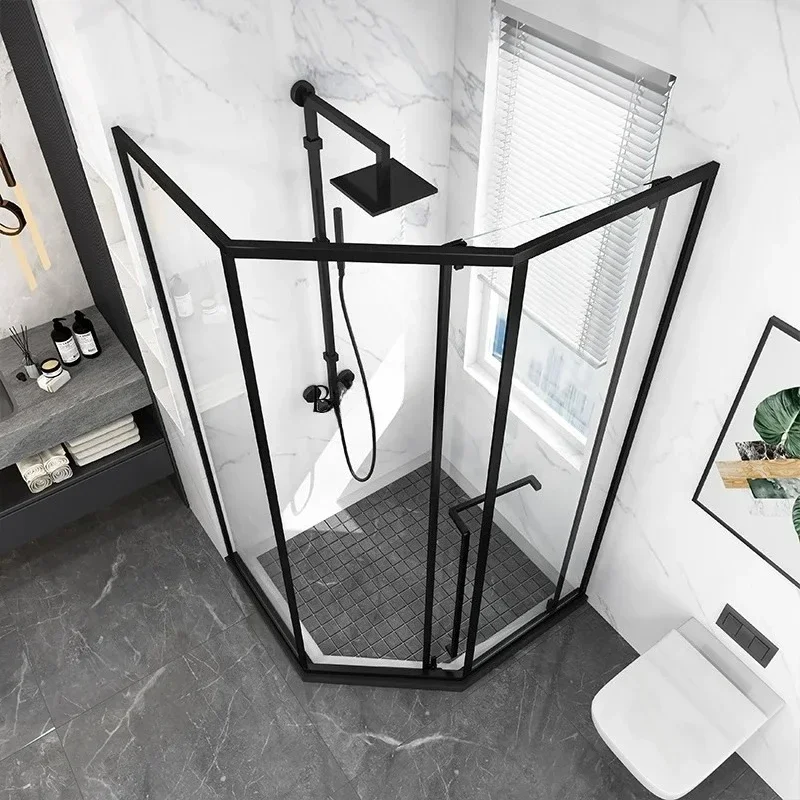 A Very narrow diamond side sliding door shower room bathroom integrated wet and dry separation