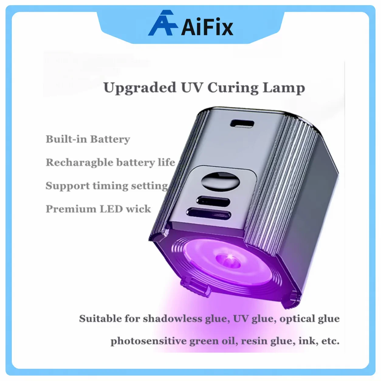 Smart UV Curing Lamp with Rechargable Battery Type-C Socket UV Glue Green Oil Solder Helper for LCD Screen Refurb PCB Repair