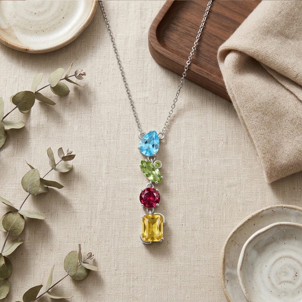 Vibrant Multi-Tone Colorful Pendant Necklace For Ladies Dopamine Style Shiny Four Tone CZ Jewelry Holiday Present For Girlfriend
