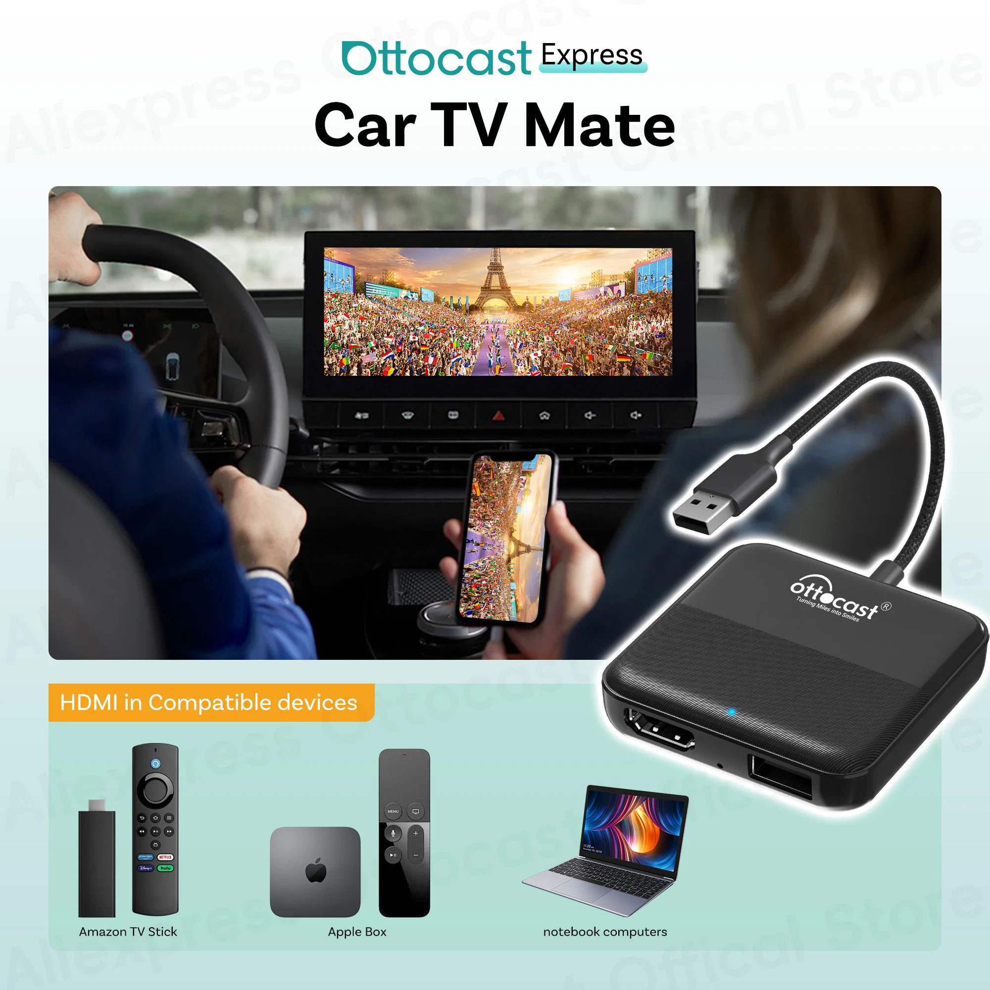 오토캐스트 익스프레스 무선 CarPlay 안드로이드 오토 어댑터 HDMI 멀티미디어 비디오 컨버터 TV 스틱 TV 박스 차량용 TV 메이트
