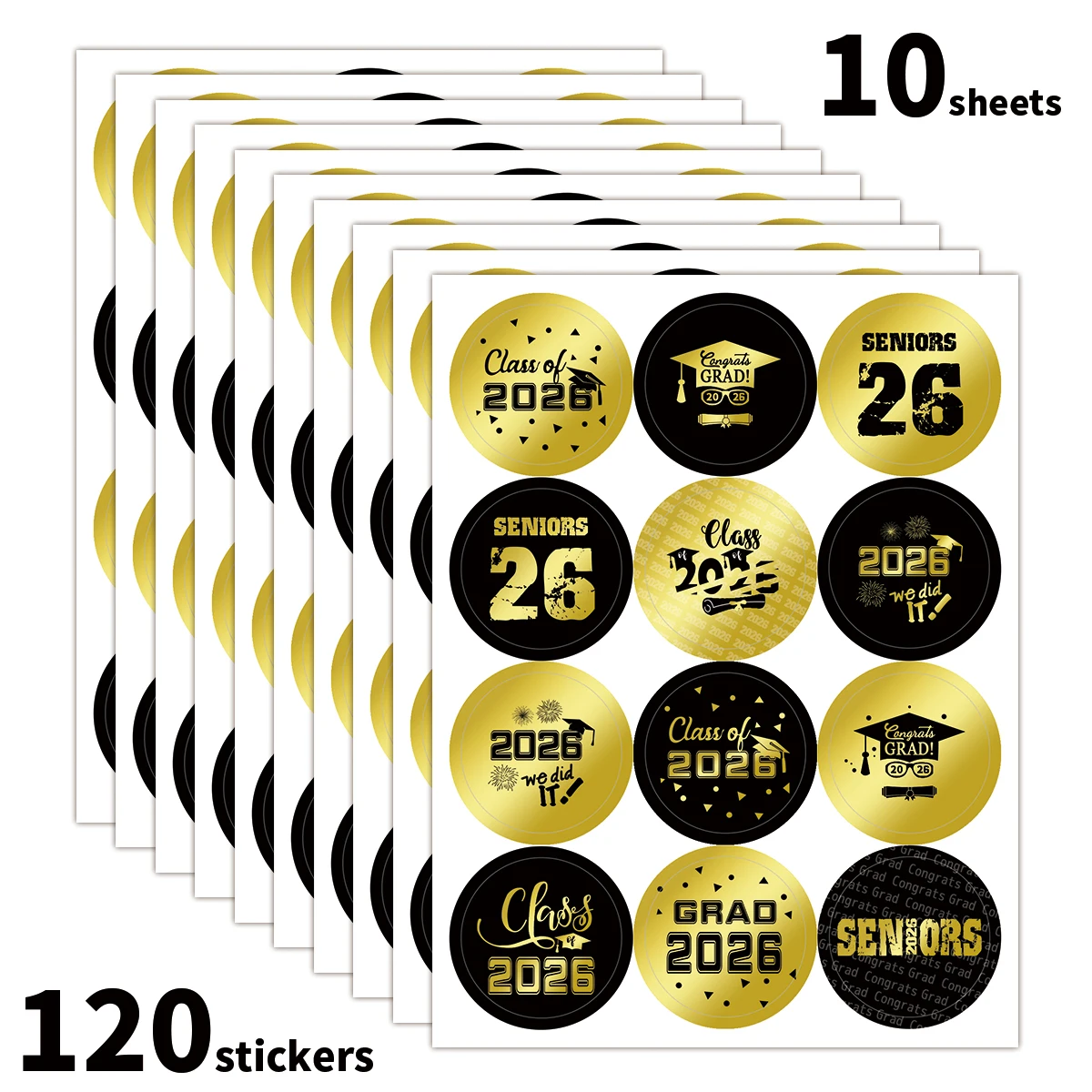 10sheets/120pcs 2026 Graduation Stickers,Labesl For Scrapbooking,Water Bottle,Laptops,Envelopes,Party Gift Wrapping Decor Decals
