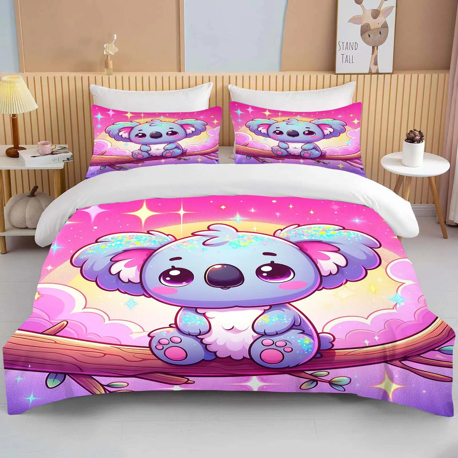 10 Size Cartoon Koala Print 3PCS 1Quilt Cover 2Pillow Cases Bedding Set Duvet Set Comforter Bed Set Queen King Size Home Textile