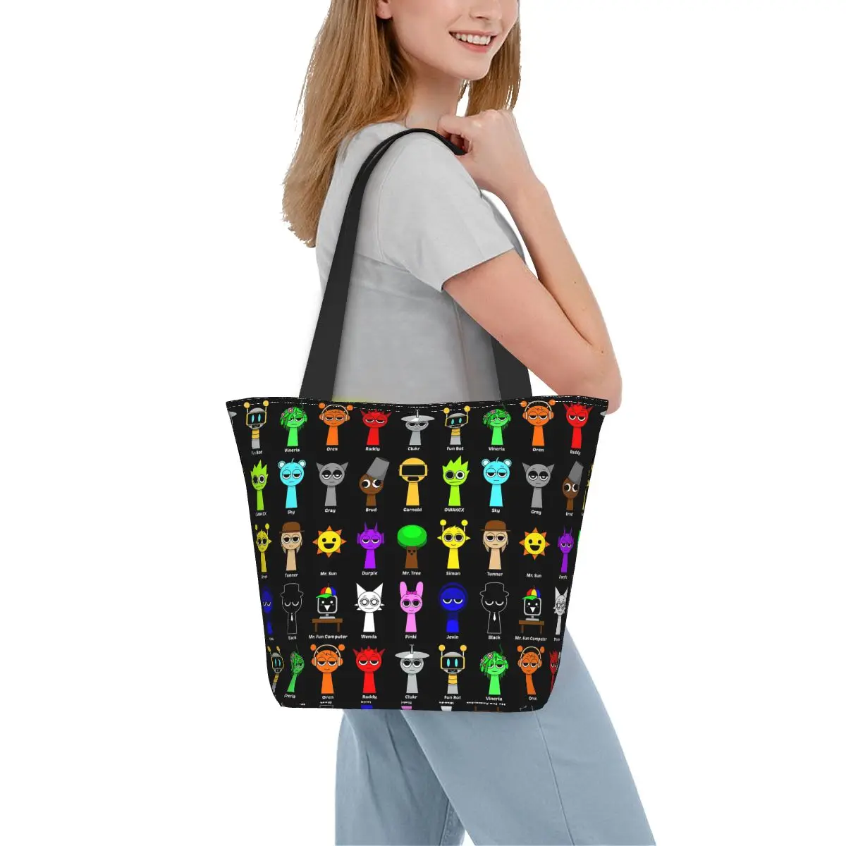 All My Sprunki Game Toys Sacola de compras de lona Bolsas de ombro de grande capacidade Bolsa de compras para mulheres