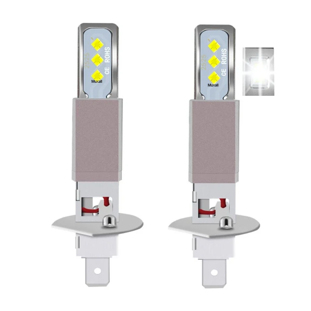 

2Pcs H1 H3 LED Headlight Bulb Mini Size Design Wireless Fanless For Car Head Fog Light 2525 CSP Chips 12000LM 6500K White