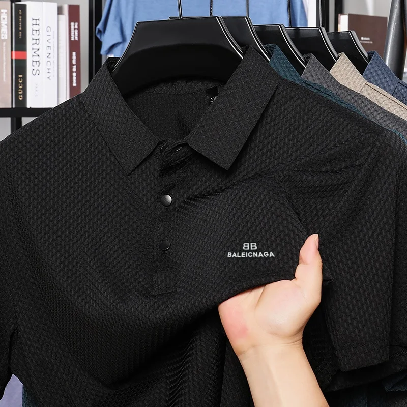 

2025 Summer Men's Ice Silk Polo Shirt, Short Sleeve Shirt T-shirt, Polo Shirt, Fashionable Casual Comfortable Breathable Top