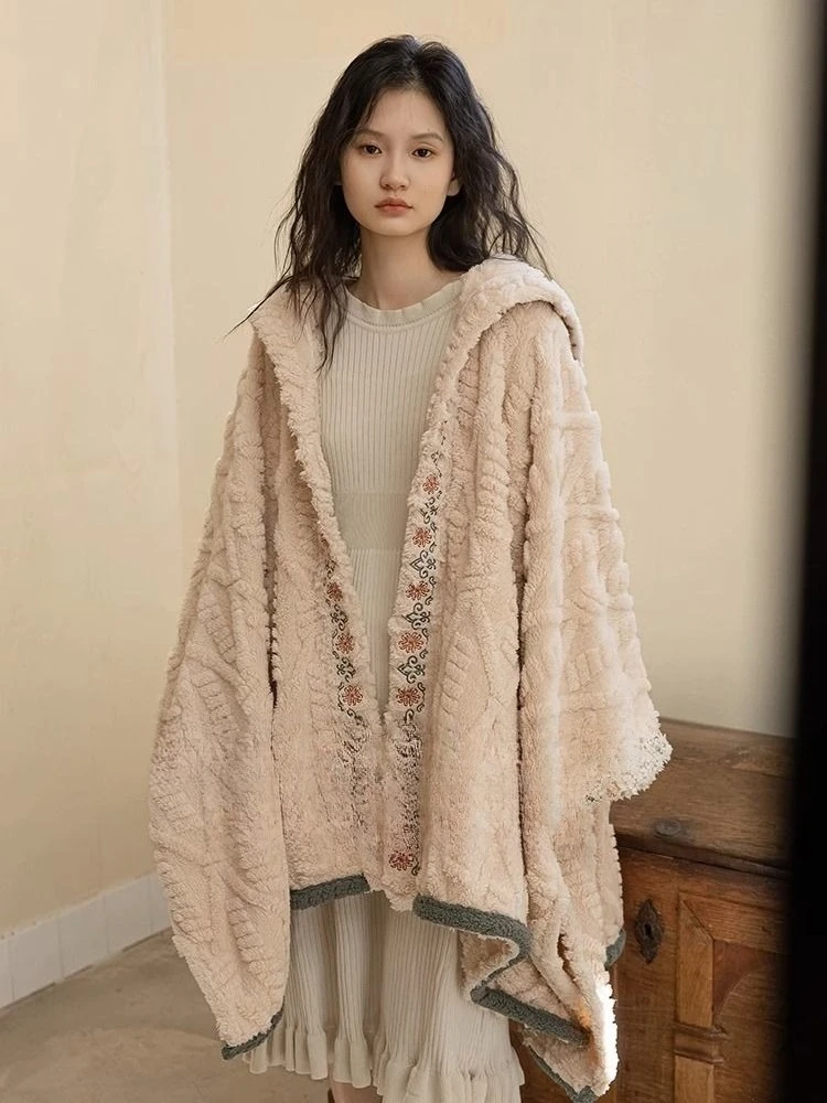 Retro Velvet Cardigan for Autumn and Winter  Loose Outer Layer Medium To Long Style Shawl Thick Cloak Nightgown Dress Jacket